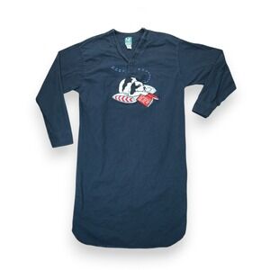 Big Dogs Buttoned Sleep Shirt Size L/XL Women's Blue Long Sleeve Patched